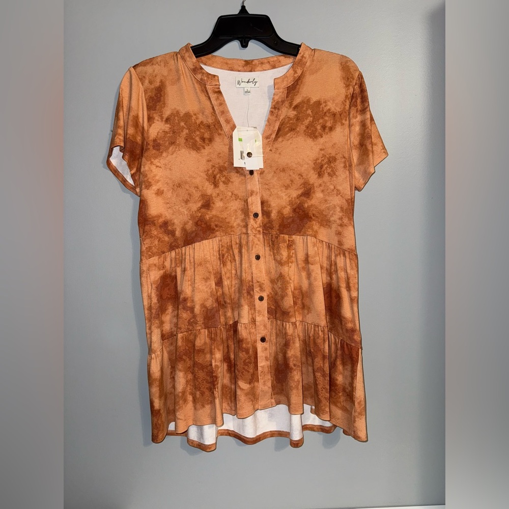 Wonderly Women's Brown Tie-Dye Button Down Shirt